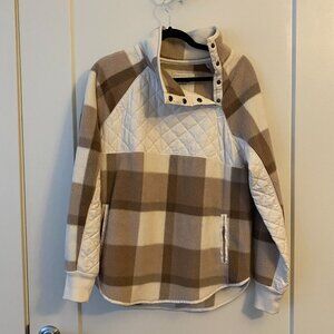 Abercrombie Asymmetrical Brown Plaid Snap-Up Fleece
